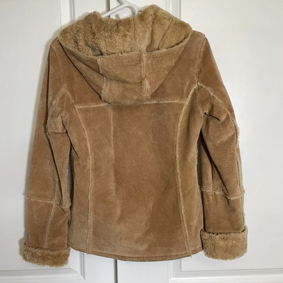 Tan Suede Jacket with sherpa lining and hood - Picture 2 of 4